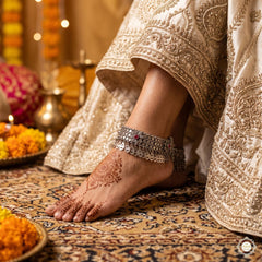 Sterling Silver Floral Layered Stone Anklet