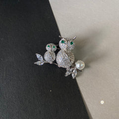Sparkling  Silver Owl Brooch