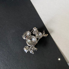 Sparkling  Silver Owl Brooch