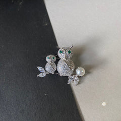 Sparkling  Silver Owl Brooch