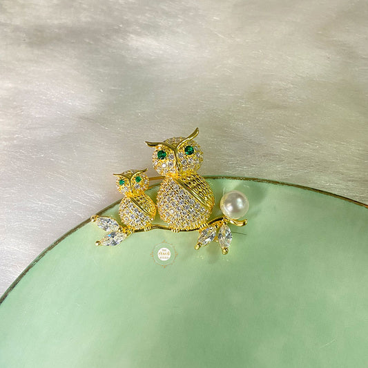 Sparkling Silver Owl Brooch