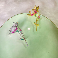 Sparkling Silver Blooming Lotus Brooch