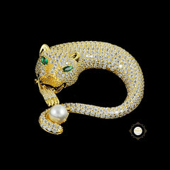 Sparkling Golden Jaguar Brooch