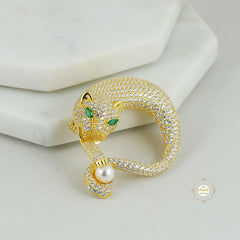 Sparkling Golden Jaguar Brooch