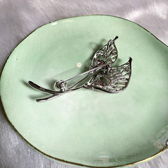 Sterling Silver Sparkling Silver Pink Flame Duo Brooch