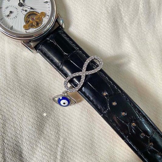 Sterling Silver Sparkling Silver Infinity with Evil Eye Watch Charm