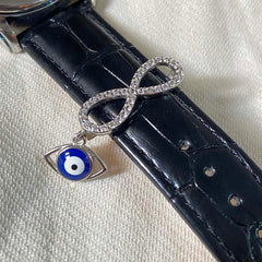 Sterling Silver Sparkling Silver Infinity with Evil Eye Watch Charm