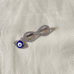 Sterling Silver Sparkling Silver Infinity with Evil Eye Watch Charm