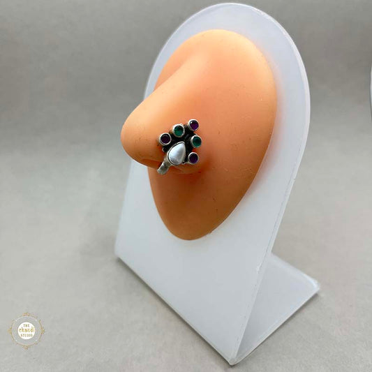 Multi-Color Trikona Clip On Nosepin