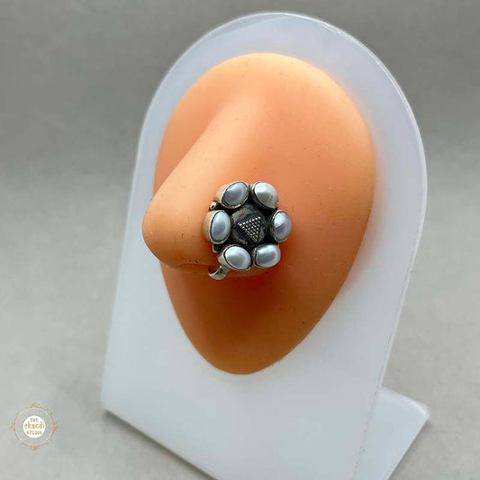 Sterling Silver Flower Nose Pin ? Clip On