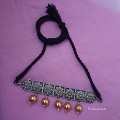 Dual Tone Square Flower Ball Drop Necklace Set