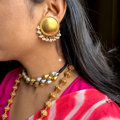 Full Moon Pearl Earring Full Gold