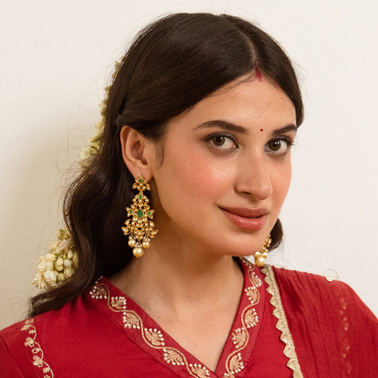 Kundan Pearl Full Gold Earring
