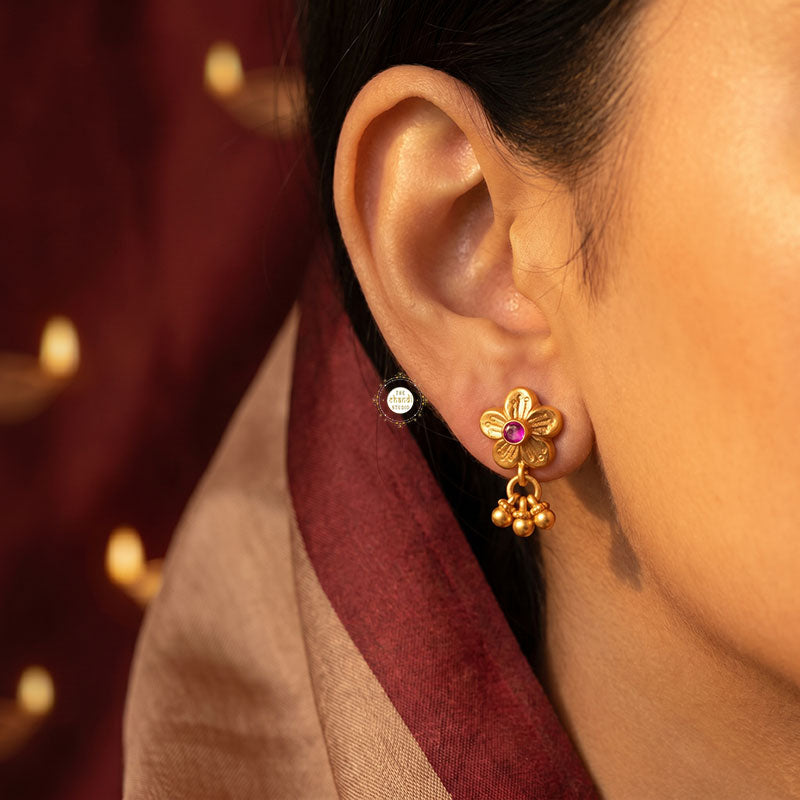 Buy Floral Ghungroo Gold Earring For Women