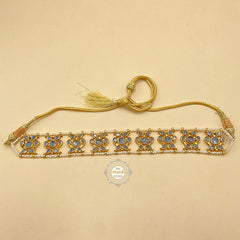 Full Gold Sitaara Glass Stone Pearl Choker - Necklace with Earring