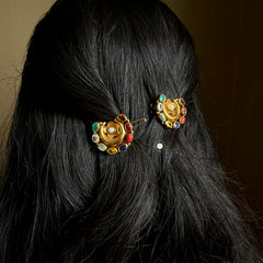 Sterling Silver Navratna Hair Pin
