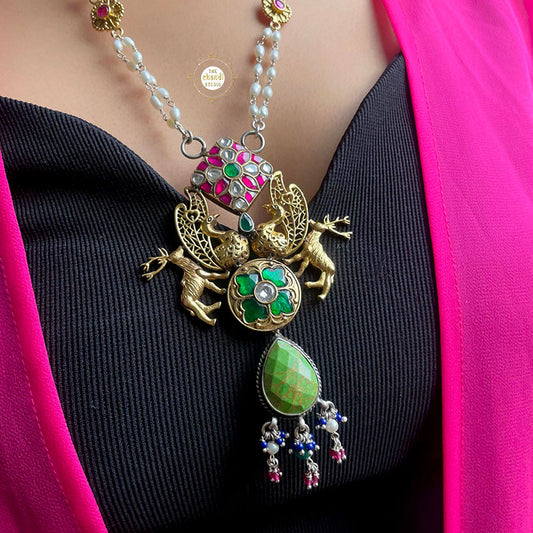 Muhurat Gold Polish Kundan Peacock Necklace Set