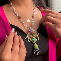 Muhurat Gold Polish Kundan Peacock Necklace Set