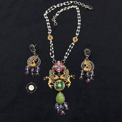 Muhurat Gold Polish Kundan Peacock Necklace Set