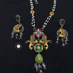 Muhurat Gold Polish Kundan Peacock Necklace Set