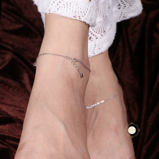 Sparkling Silver Dazzle Heart Anklet (Piece)