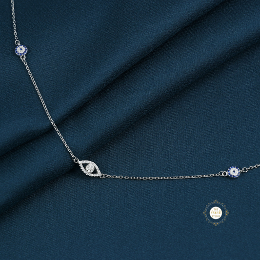 Sparkling Silver Evil Eye Anklet (Piece)