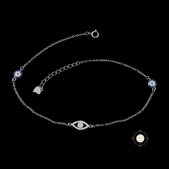 Sparkling Silver Evil Eye Anklet (Piece)