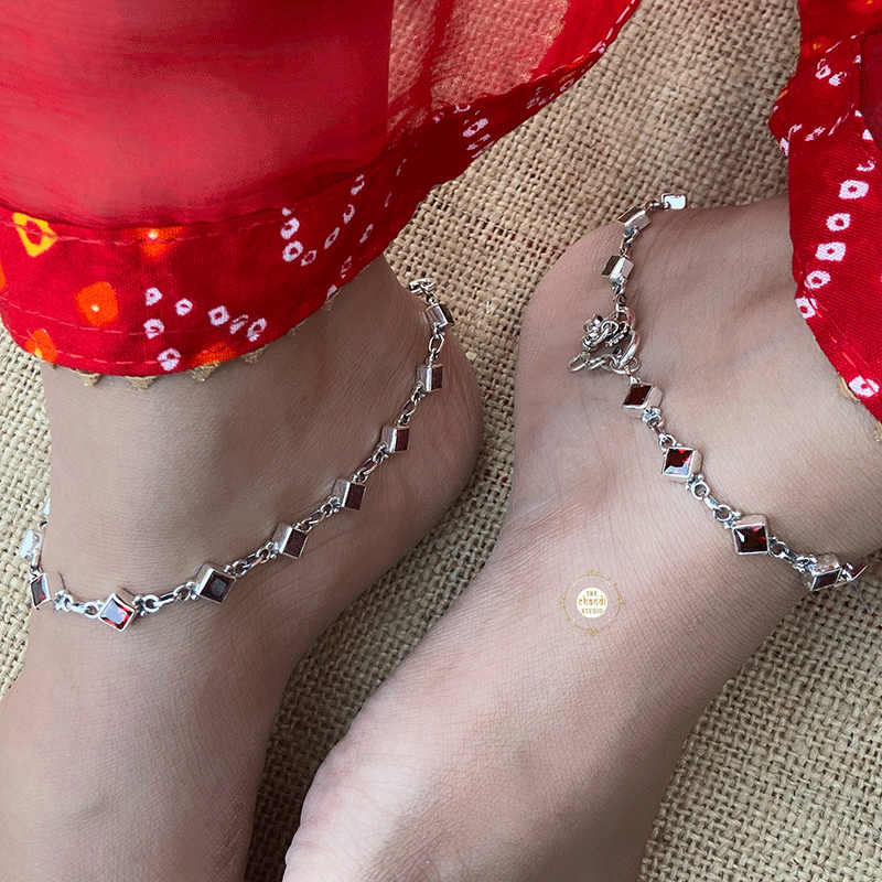 Buy Silver Garnet Stone Anklet