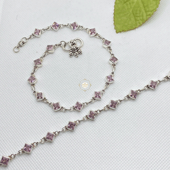 Sterling Silver Pink Zircon Stone Anklet