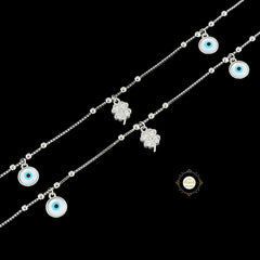 Sparkling Silver Clover Evil Eye Anklet