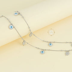 Sparkling Silver Clover Evil Eye Anklet