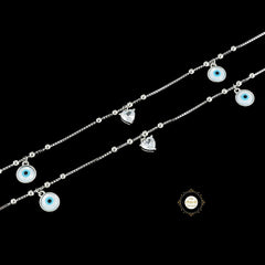 Sparkling Silver Heart Evil Eye Anklet