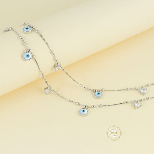 Sparkling Silver Heart Evil Eye Anklet