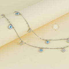Sparkling Silver Floral Evil Eye Anklet