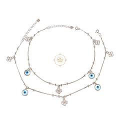 Sparkling Silver Floral Evil Eye Anklet