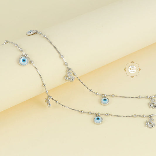 Sparkling Silver Evil Eye Anklet