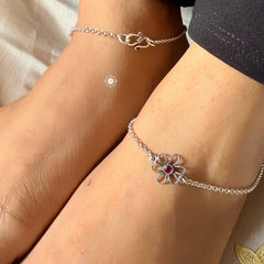 Sterling Silver Flower Anklet (Pair)