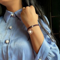 Handcrafted Enamel Bead Braid Bracelet Brown (Piece)