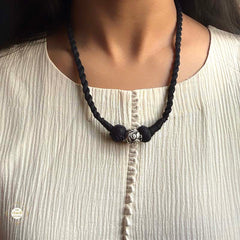 Sterling Silver Chitai Bead Black Thread Necklace