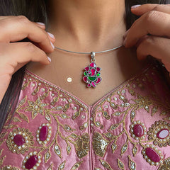 Buy Silver Ganesha Kundan Pendant