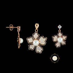 Sparkling Silver Magnolia Flower Pendent Set