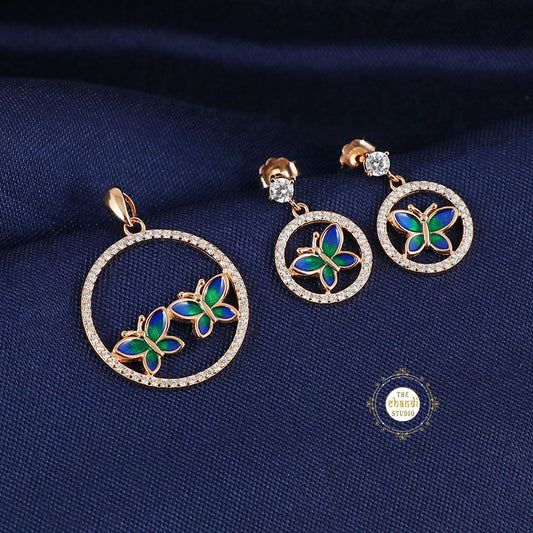 Sparkling Silver Butterfly Whisper Pendent Set