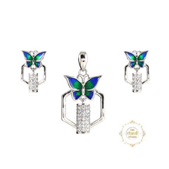 Sparkling Silver Butterfly Embrace Pendent Set