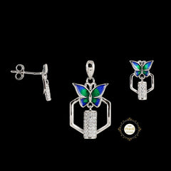 Sparkling Silver Butterfly Embrace Pendent Set