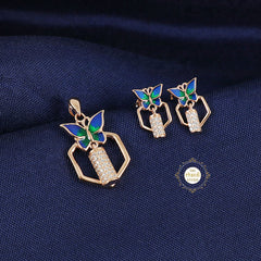 Sparkling Silver Butterfly Embrace Pendent Set