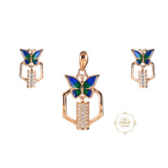 Sparkling Silver Butterfly Embrace Pendent Set