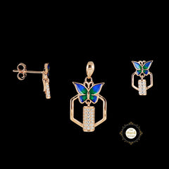 Sparkling Silver Butterfly Embrace Pendent Set