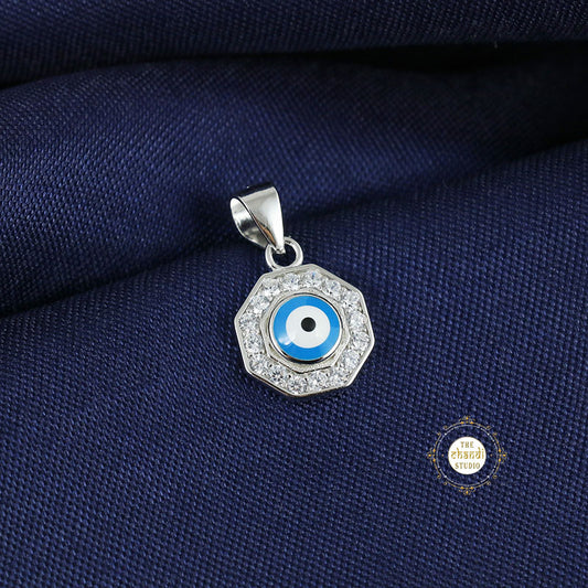 Sparkling Silver Minimal Evil Eye Pendant