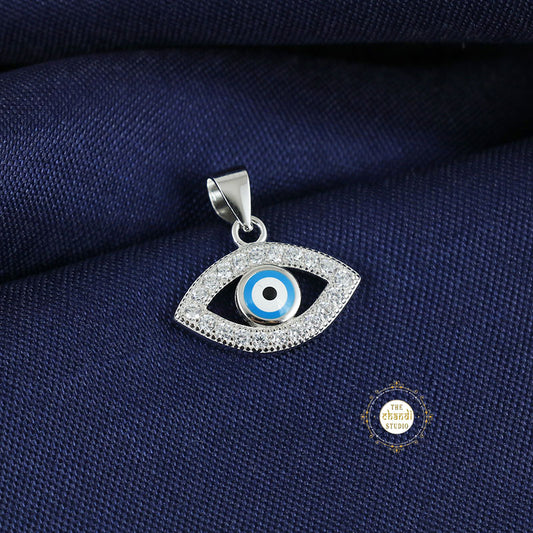 Sparkling Silver Minimal Evil Eye Pendant