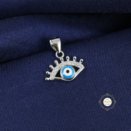 Sparkling Silver Minimal Evil Eye Pendant